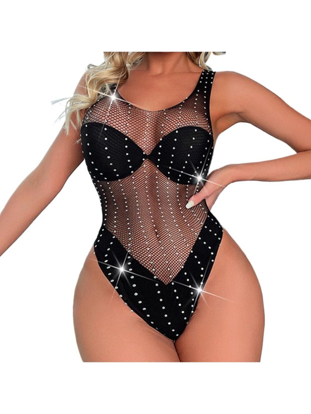 Women's Black Mesh Fishnet Bodysuit Tights Full Bodystocking Jumpsuits